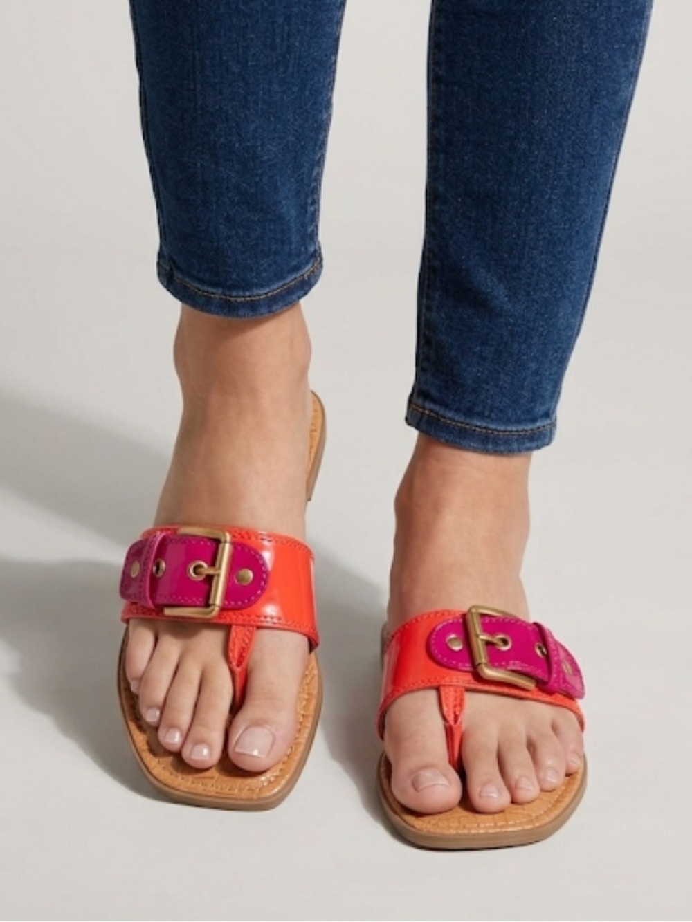 KENSIE Faux Patent Leather Buckle Slides